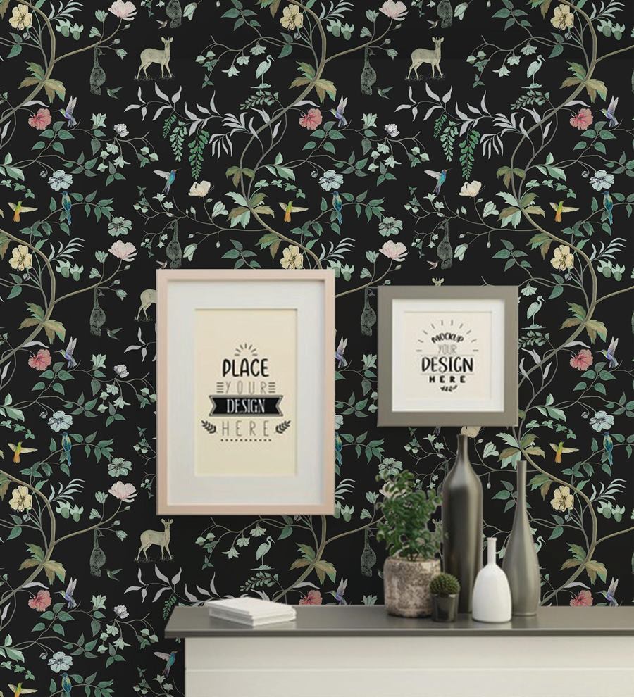 Garden Chinoiserie Black floral wallpaper – The Wall Chronicles