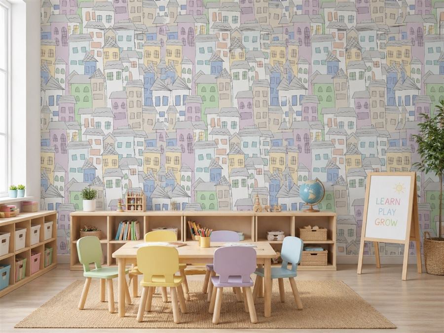 Pastel Village kids room wallpaper – The Wall Chronicles