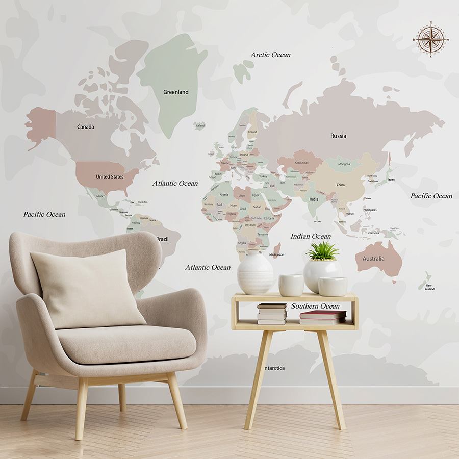 Pastel World Map kids room wallpaper – The Wall Chronicles