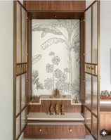 Custom temple pooja room wallpaper with palm leaf motif