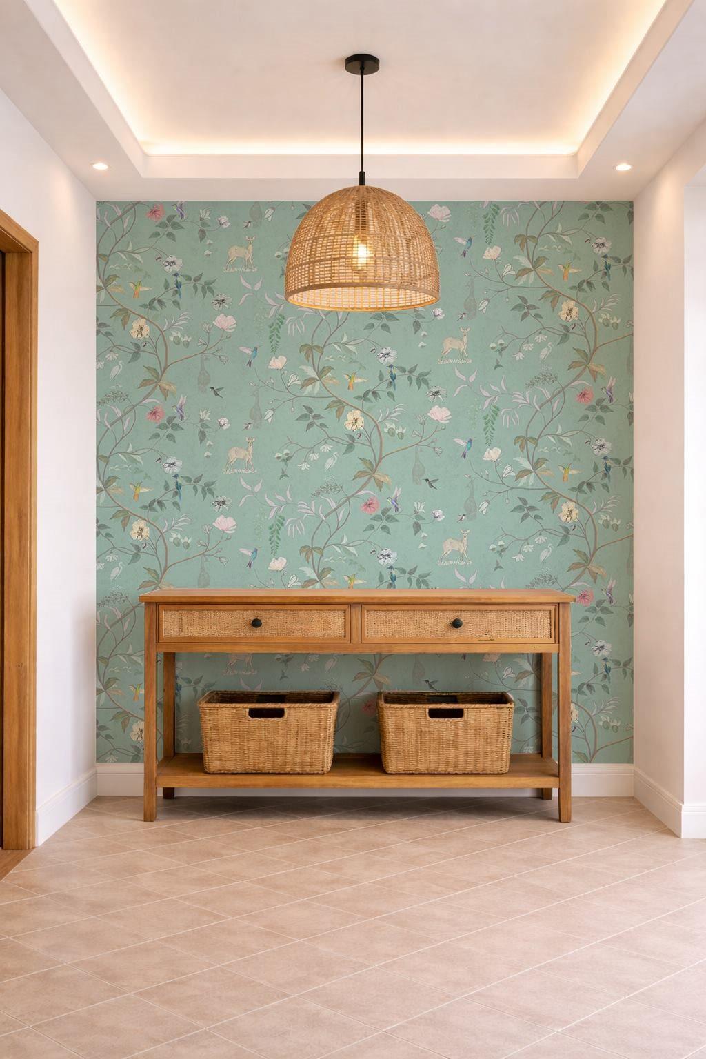 Garden Chinoiserie Teal foyer wallpaper – The Wall Chronicles