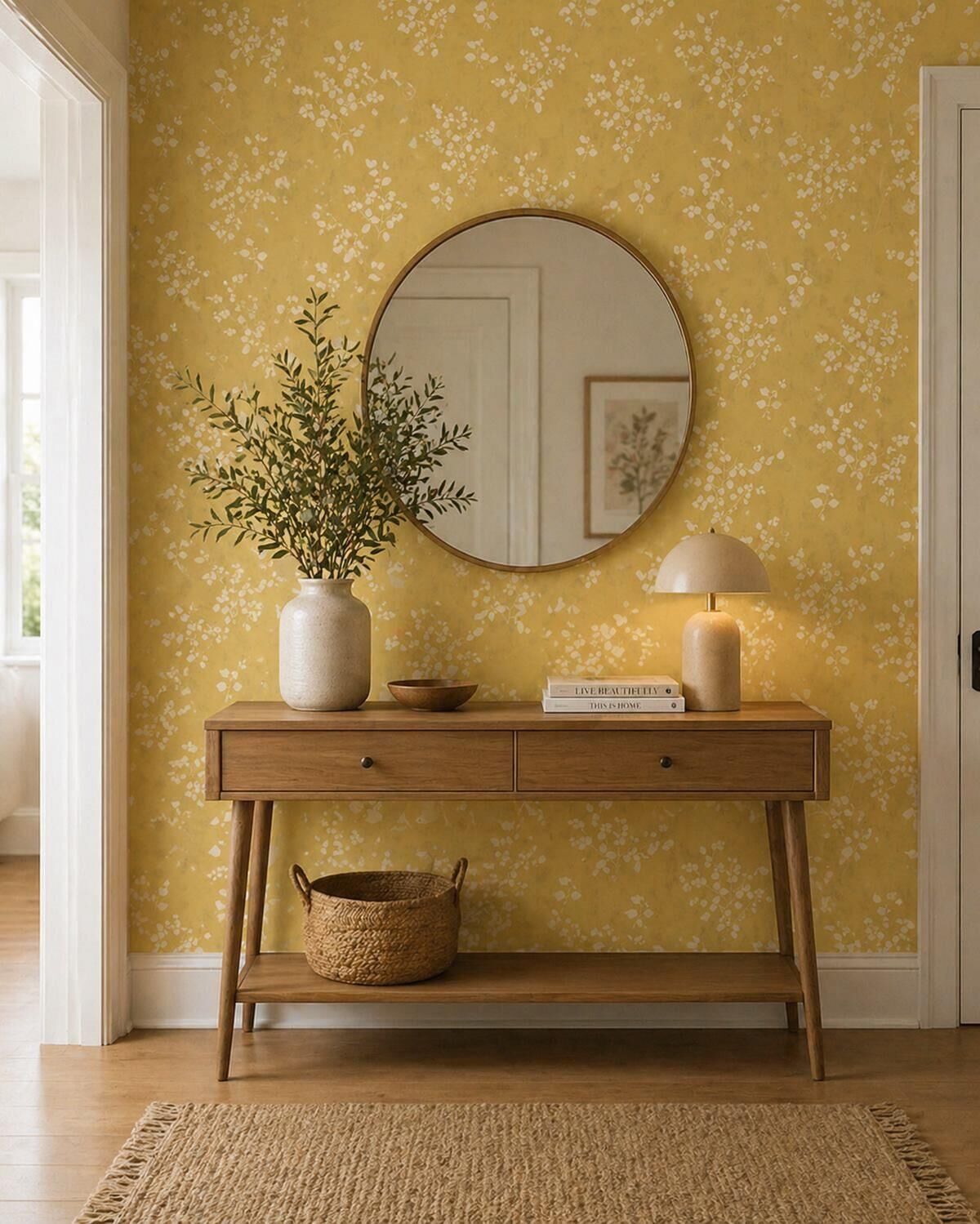 Sprig Silhouette Ochre foyer wallpaper – The Wall Chronicles