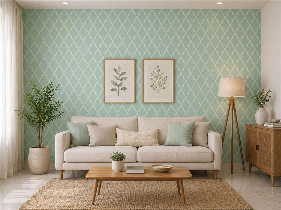 Mint Trellis living room wallpaper – The Wall Chronicles