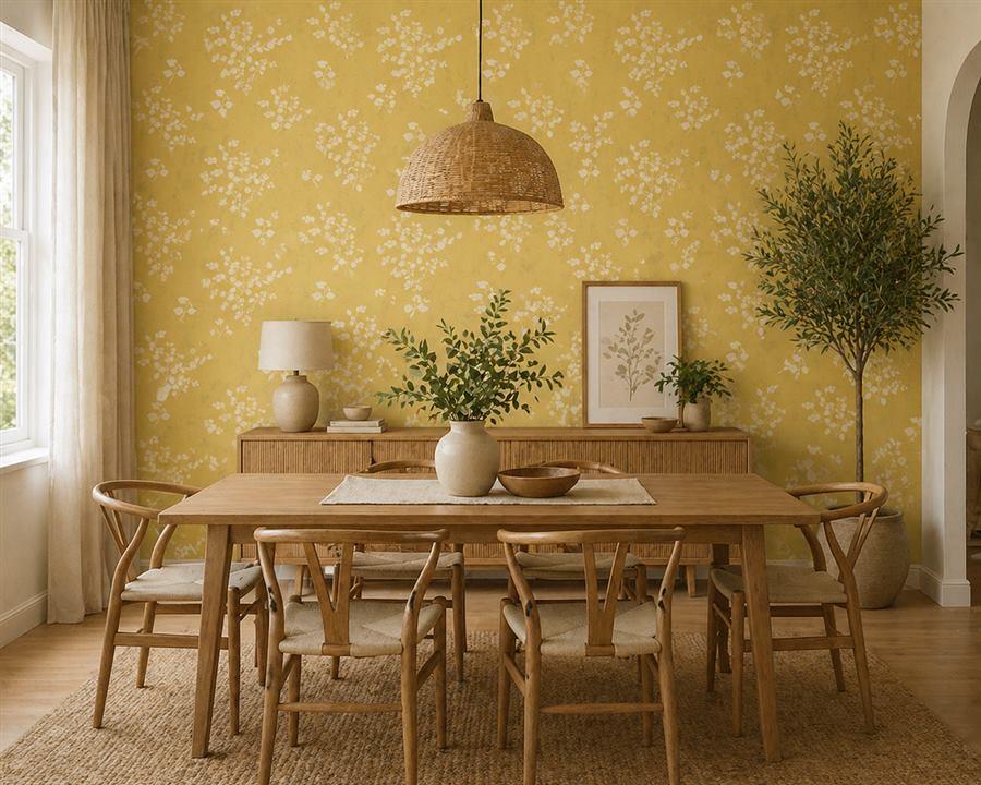 Sprig Silhouette Ochre living room wallpaper – The Wall Chronicles