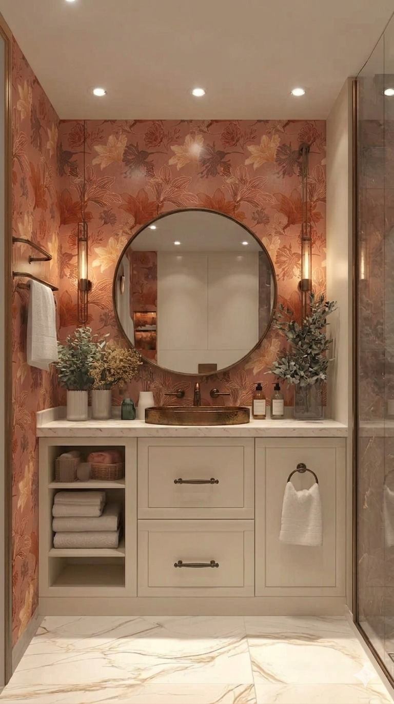 Autumn Blooms powder room wallpaper – The Wall Chronicles