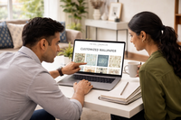 Choosing wallpaper design on laptop with customer