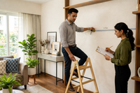 Professional wall measurement before wallpaper installation